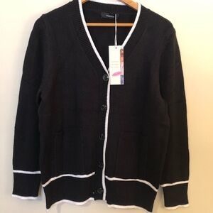 Black Cardigan with White Trim